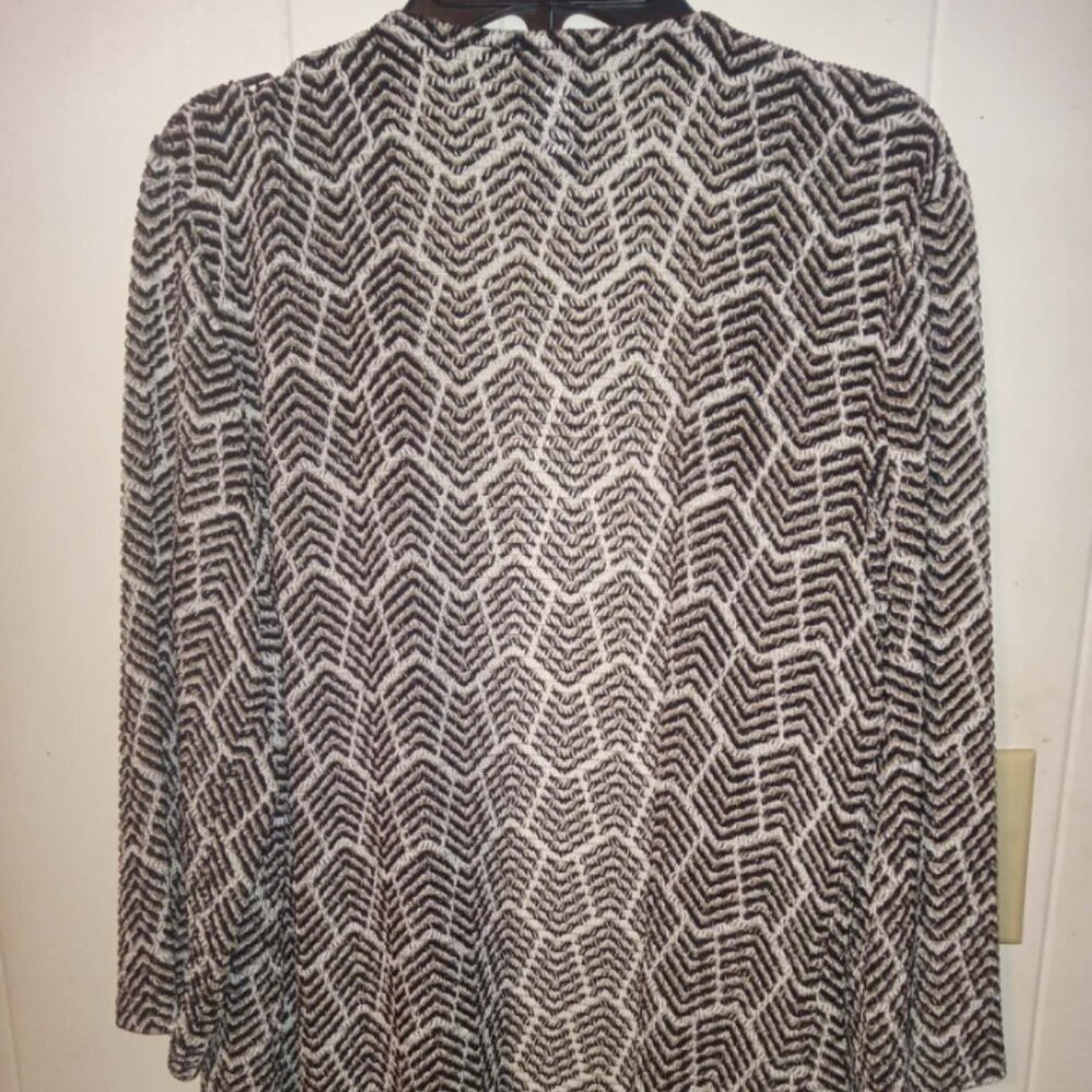 Chico's Travelers Cardigan 3/4 Sleeve Black/White/Gold Stretch Size 1 Open Front